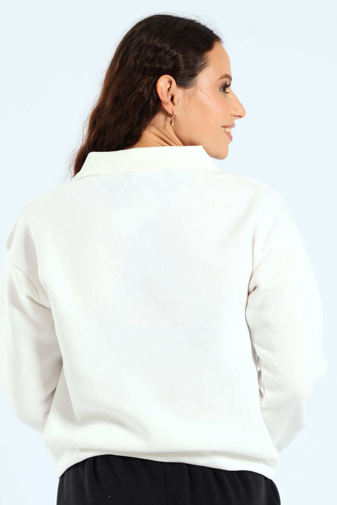 Printed Collar Fleece Top - White