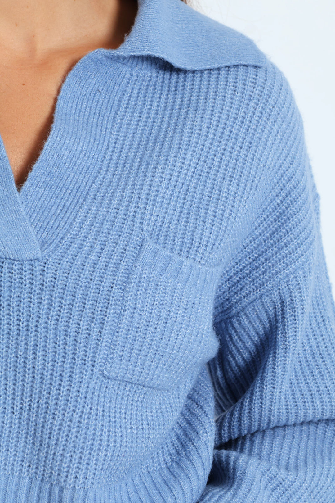 Pocket Collar Knitwear - Light Blue