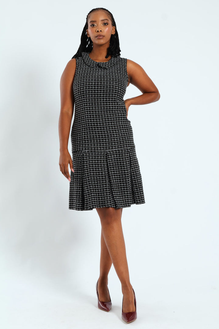 Peterpan Collared Tweed Dress - Black/White