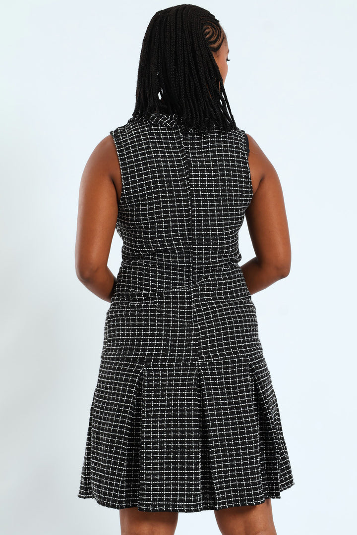 Peterpan Collared Tweed Dress - Black/White