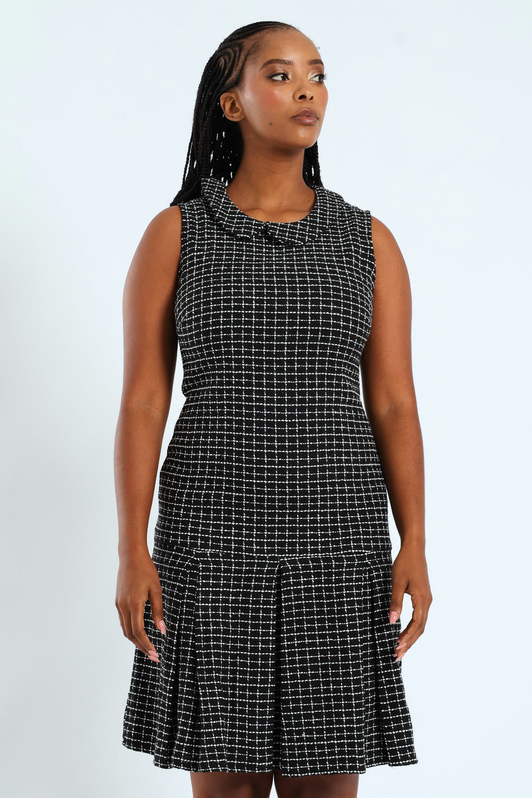 Peterpan Collared Tweed Dress - Black/White