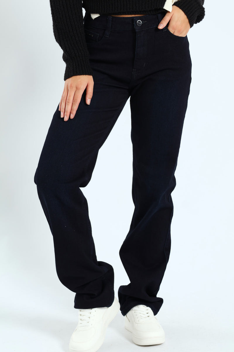 Mid Waist Straight Leg Jean - Blue/Black
