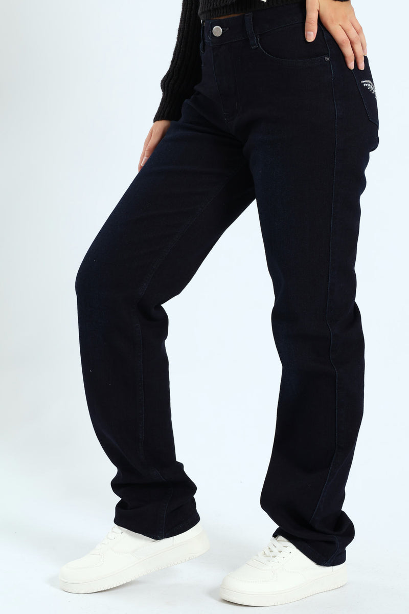 Mid Waist Straight Leg Jean - Blue/Black