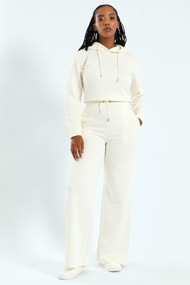 Peony Logo Straight Long Pant - Cream