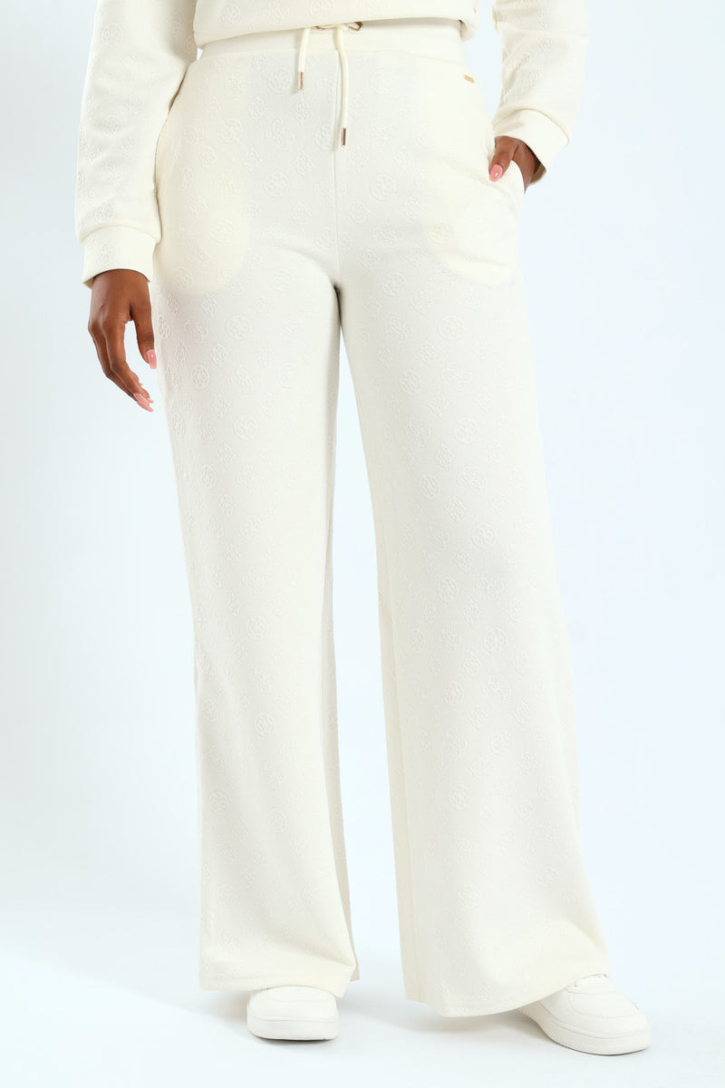 Peony Logo Straight Long Pant - Cream