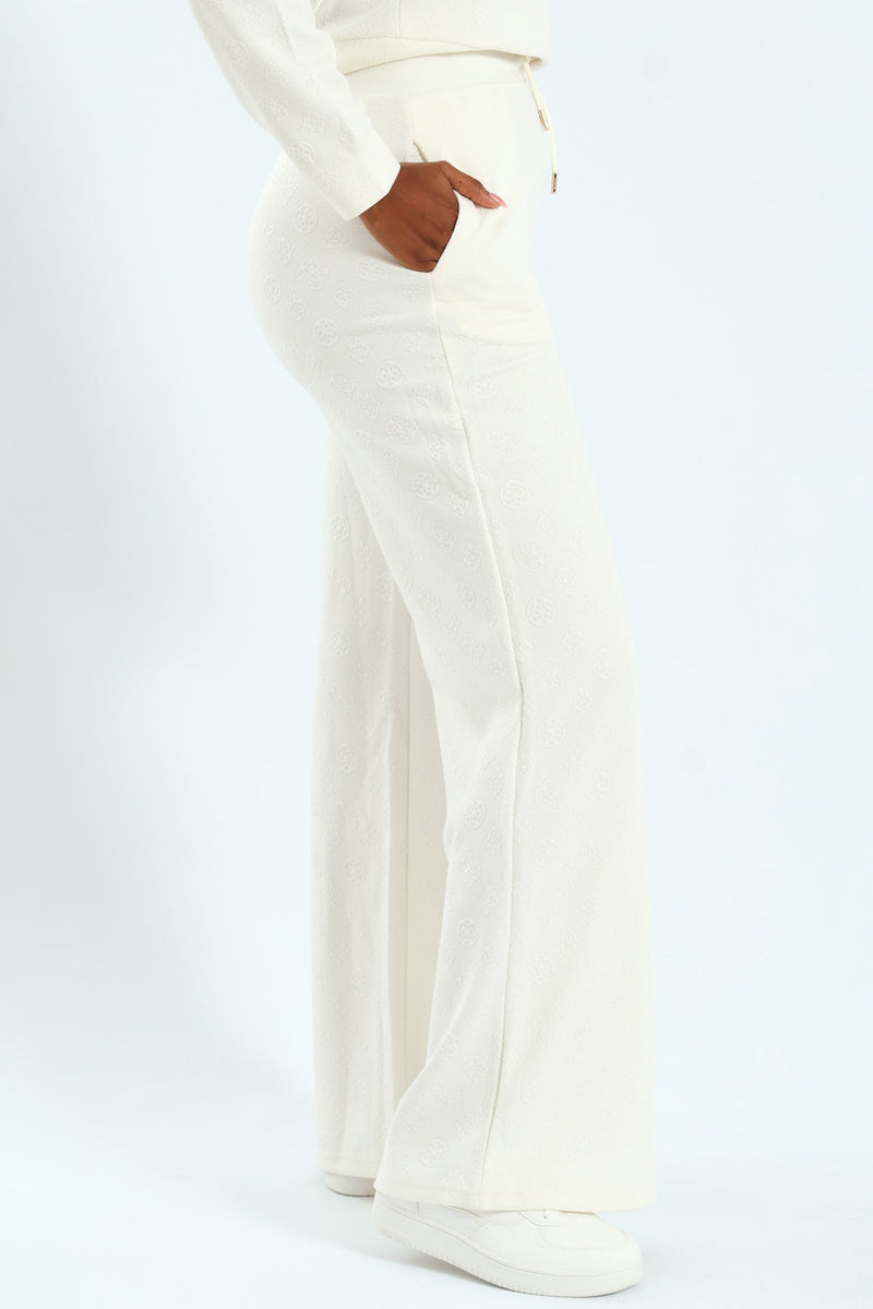 Peony Logo Straight Long Pant - Cream