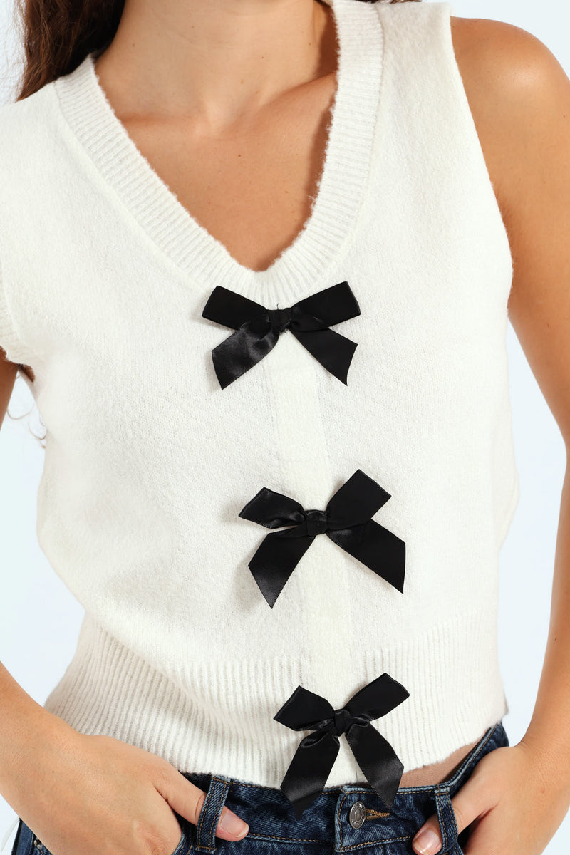 Bow Front Vest - Black/Cream