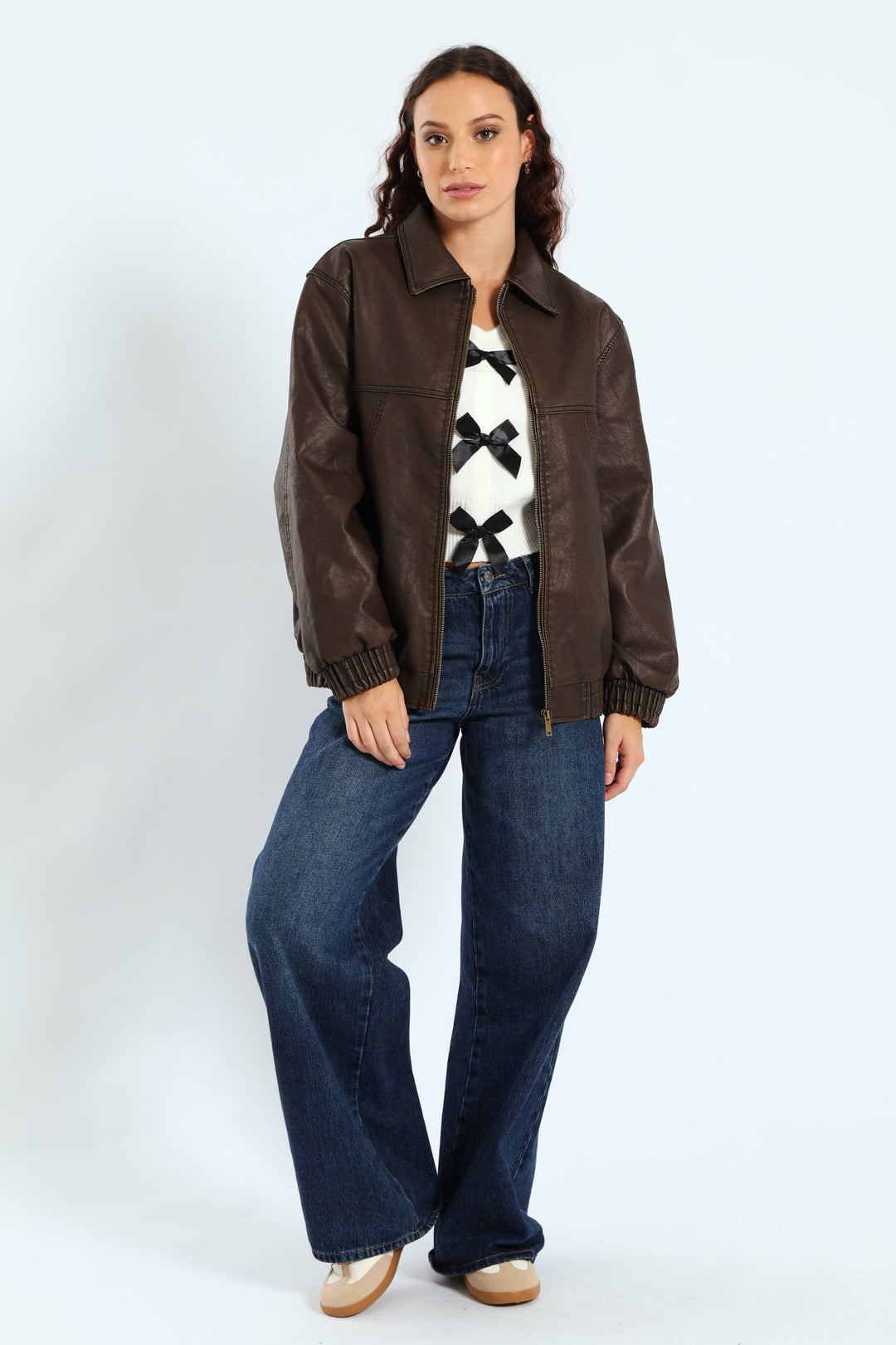 Oversized PU Bomber Jacket - Bronze