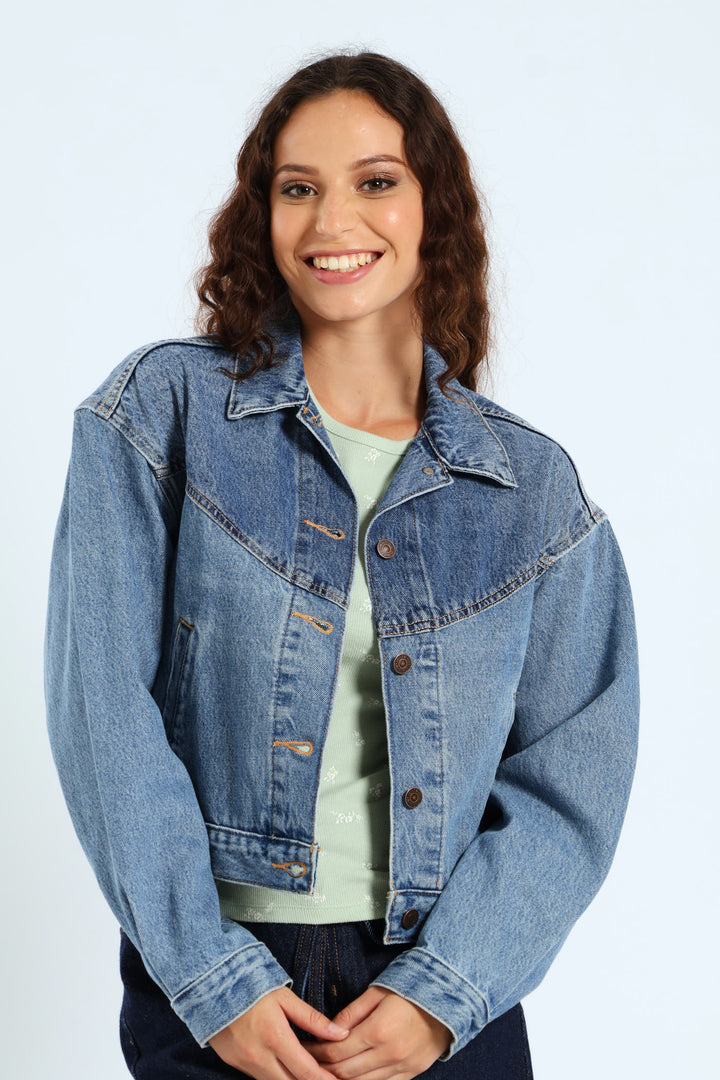 Shrunken 90s Western Trucker Jacket - Dark Blue