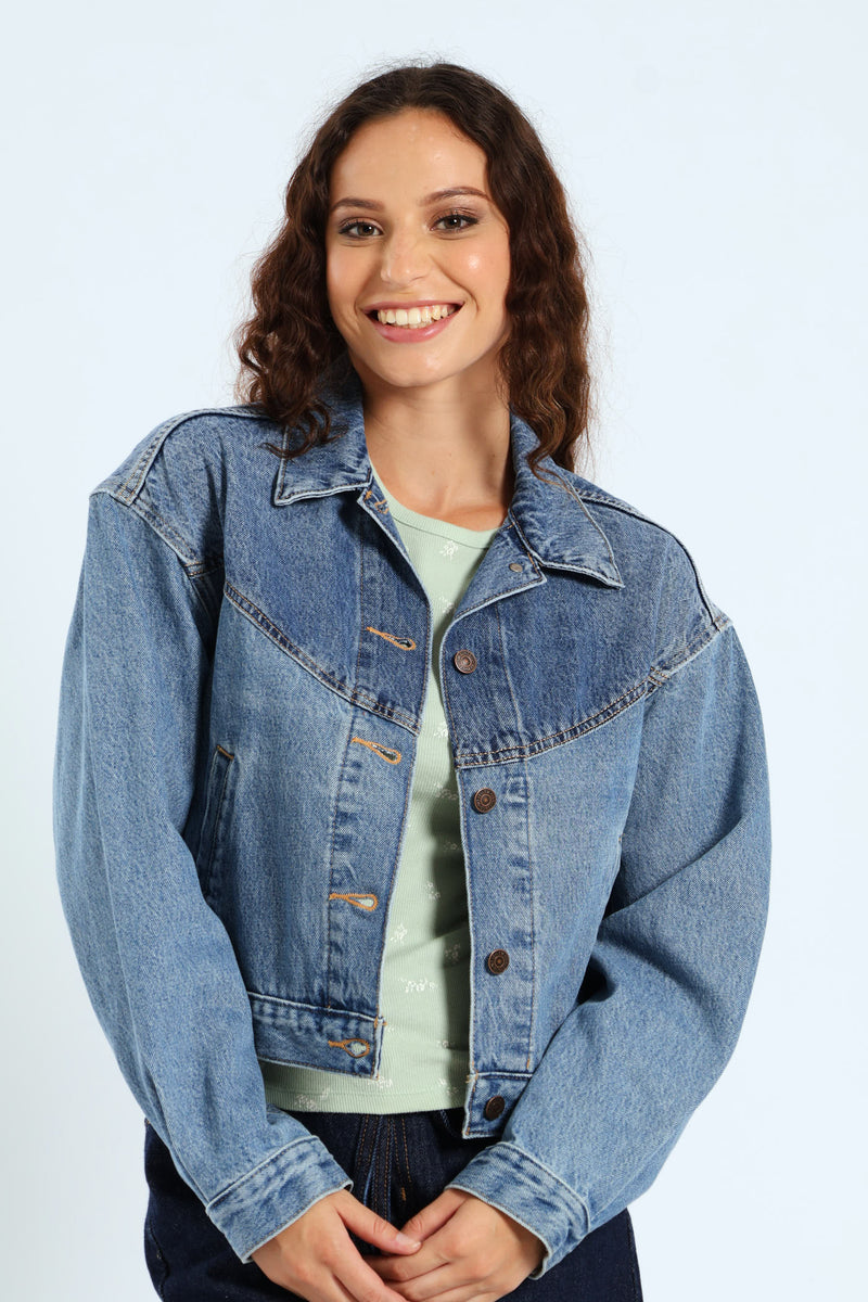 Shrunken 90s Western Trucker Jacket - Dark Blue