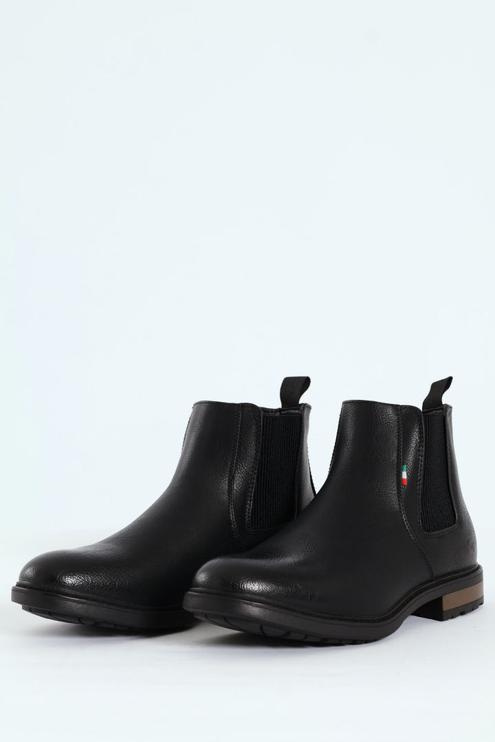 Ethan Pebbled Pu Elastic Gusset Chelsea Boot - Black/Brown