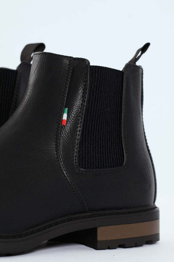 Ethan Pebbled Pu Elastic Gusset Chelsea Boot - Black/Brown