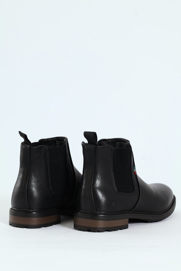 Ethan Pebbled Pu Elastic Gusset Chelsea Boot - Black/Brown