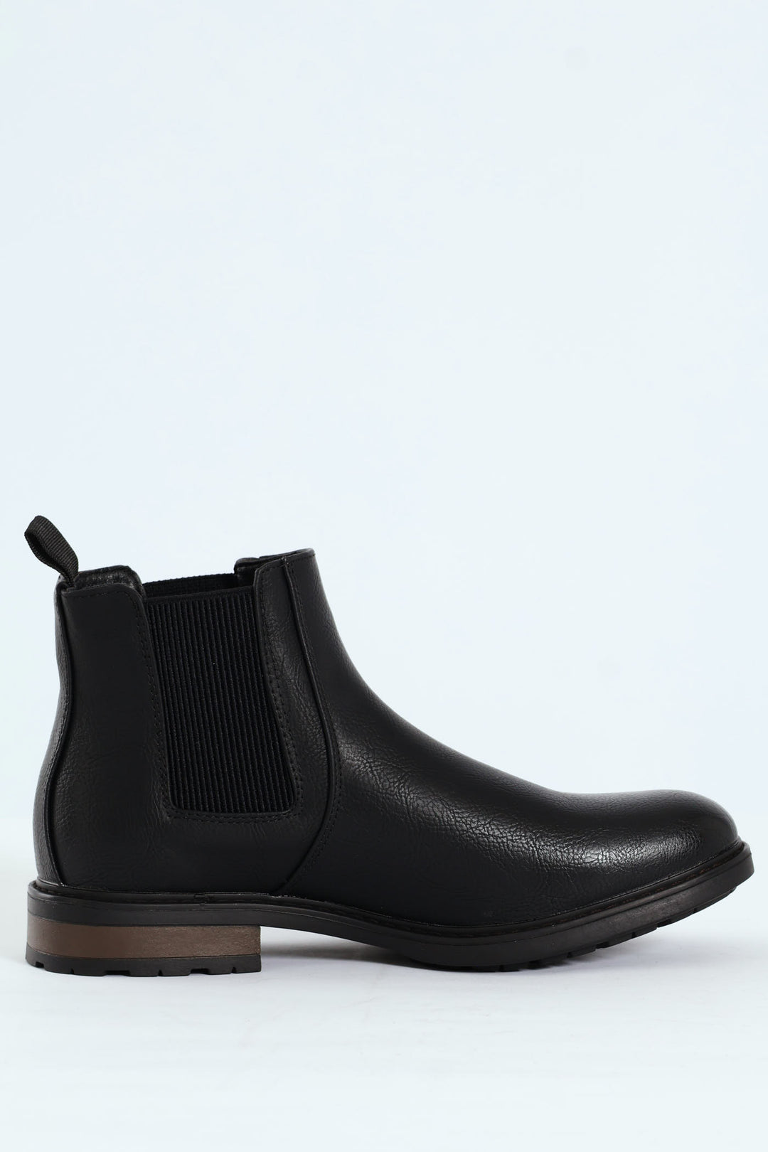 Ethan Pebbled Pu Elastic Gusset Chelsea Boot - Black/Brown