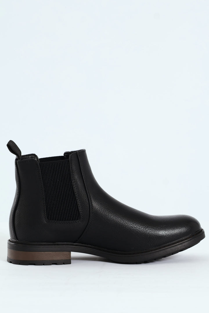 Ethan Pebbled Pu Elastic Gusset Chelsea Boot - Black/Brown