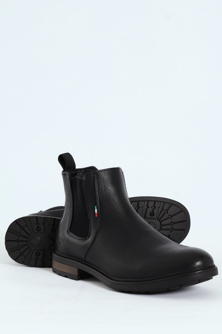 Ethan Pebbled Pu Elastic Gusset Chelsea Boot - Black/Brown