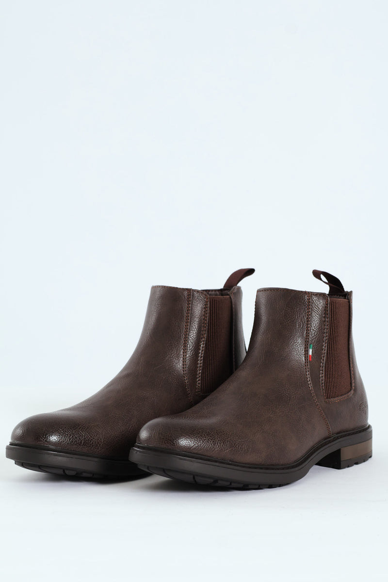 Ethan Pebbled Pu Elastic Gusset Chelsea Boot - Brown
