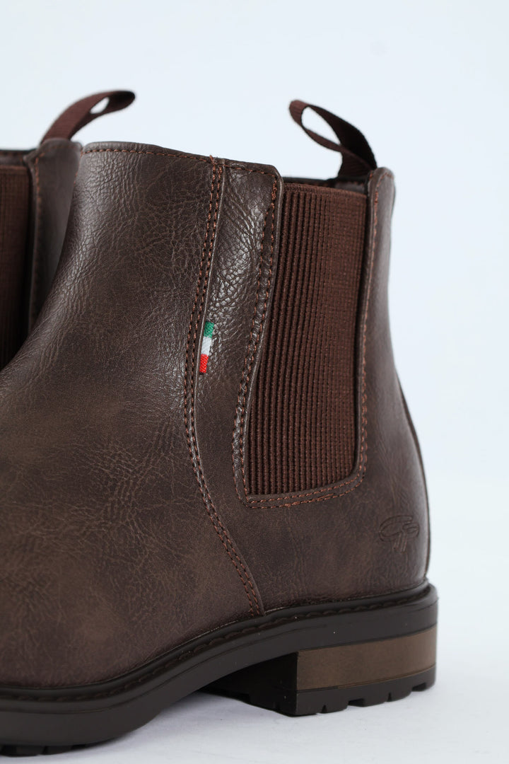 Ethan Pebbled Pu Elastic Gusset Chelsea Boot - Brown