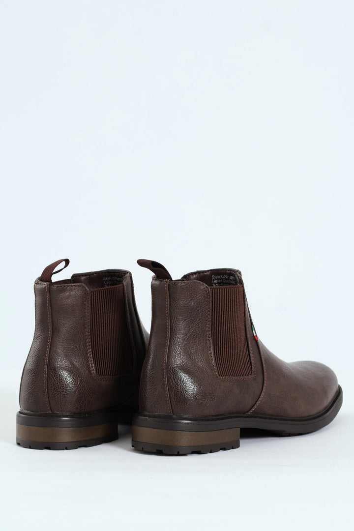 Ethan Pebbled Pu Elastic Gusset Chelsea Boot - Brown