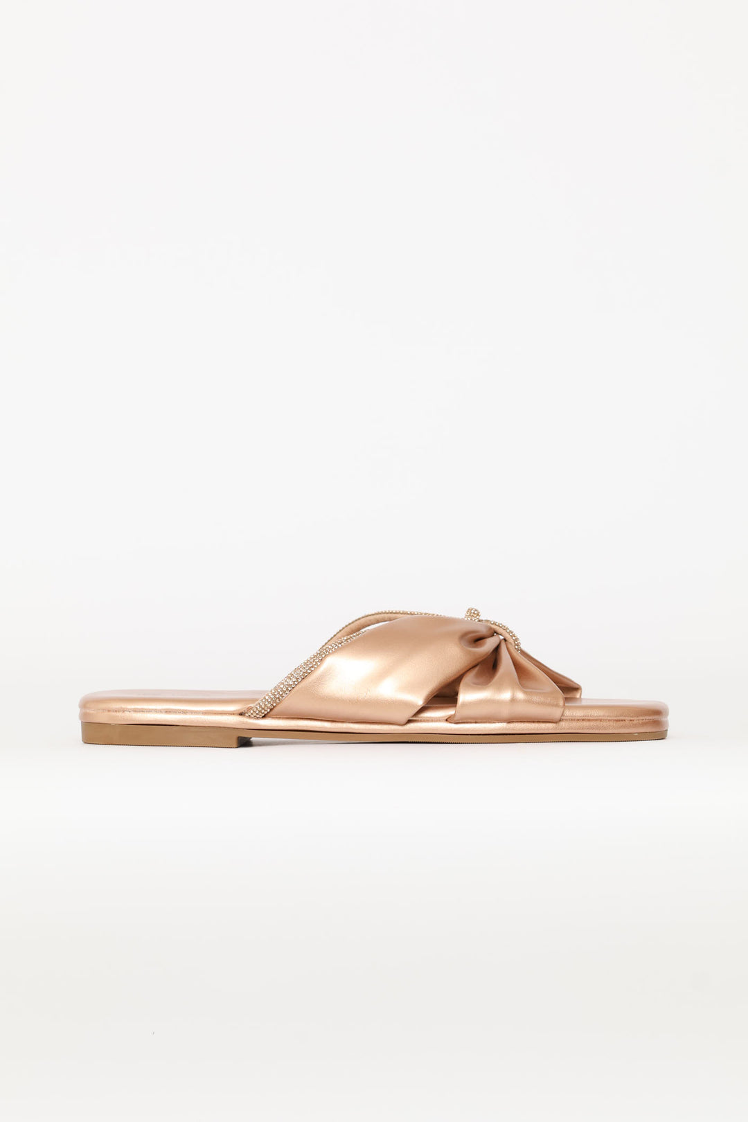 Comfort Sandal With Bow And Diamante Detail - Rose Gold