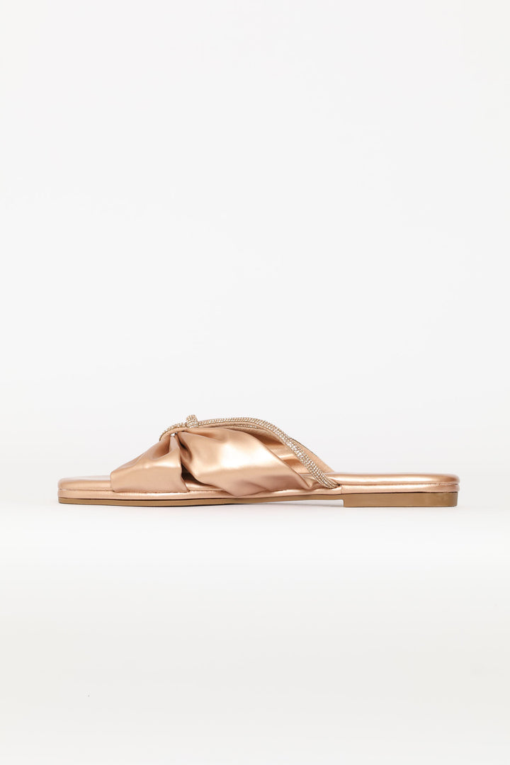 Comfort Sandal With Bow And Diamante Detail - Rose Gold