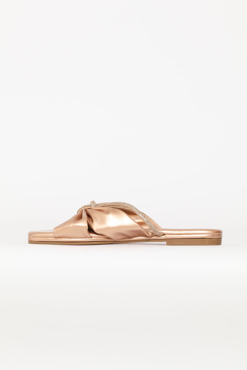 Comfort Sandal With Bow And Diamante Detail - Rose Gold