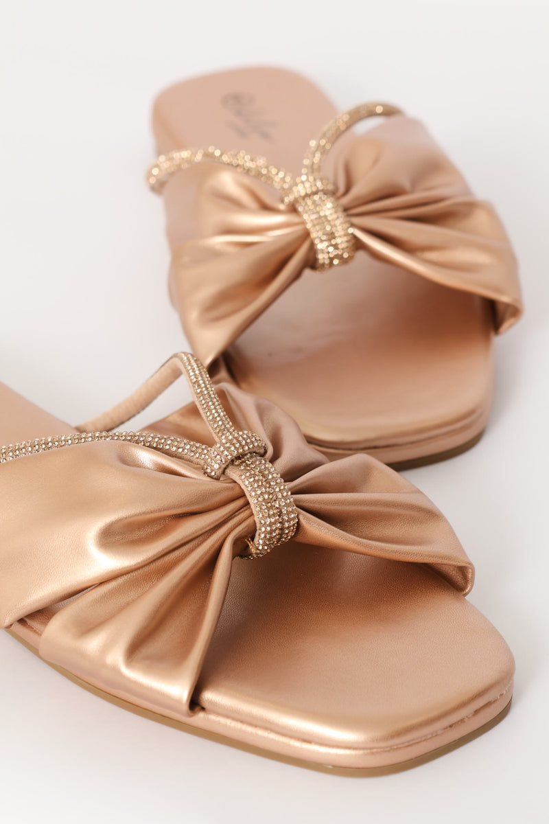 Comfort Sandal With Bow And Diamante Detail - Rose Gold