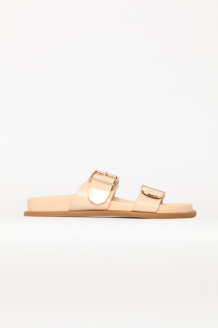 Double Band With Metal Tips Comfort Sandal - Off White
