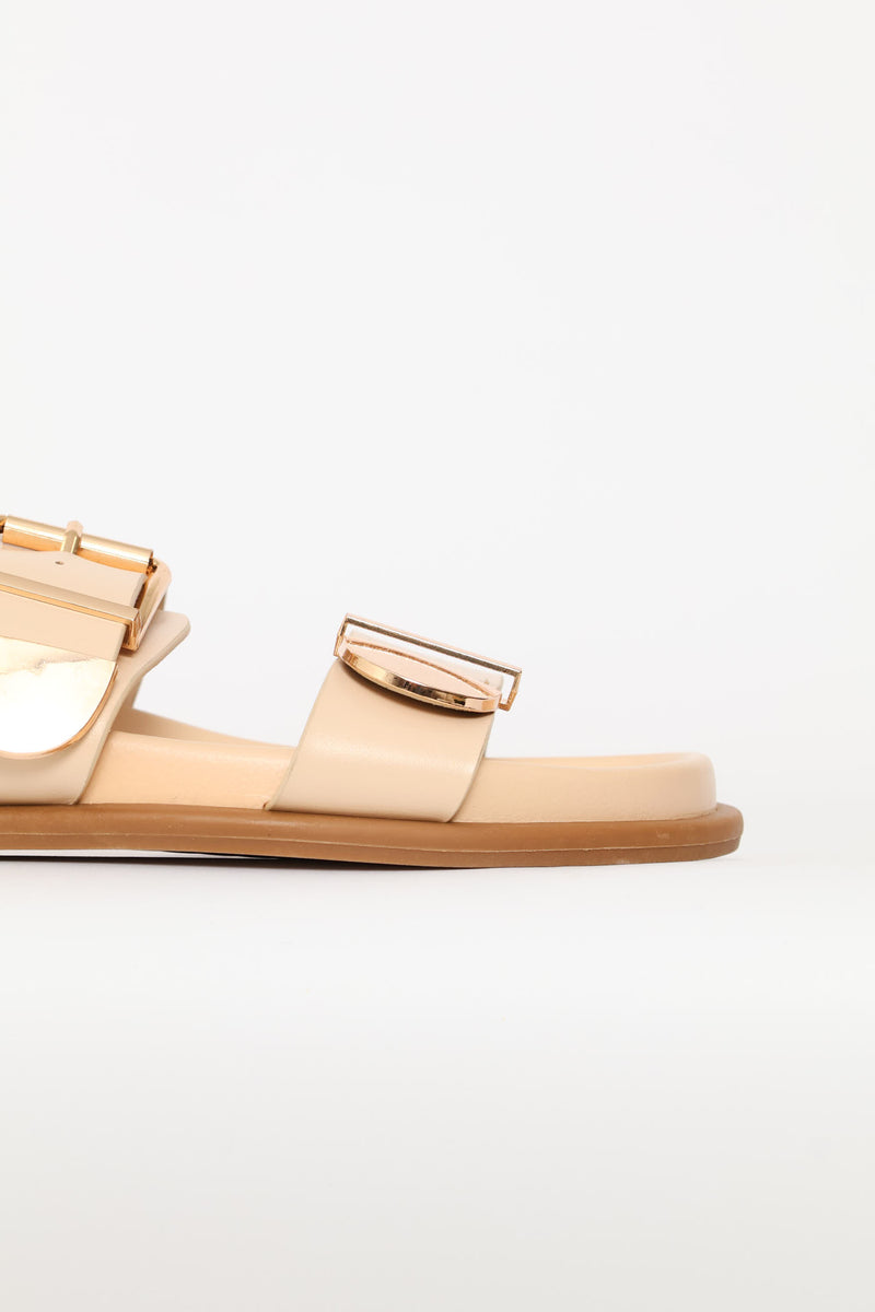 Double Band With Metal Tips Comfort Sandal - Off White