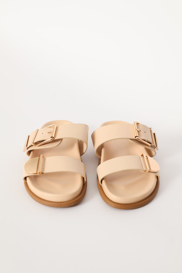 Double Band With Metal Tips Comfort Sandal - Off White