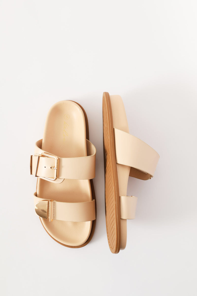 Double Band With Metal Tips Comfort Sandal - Off White