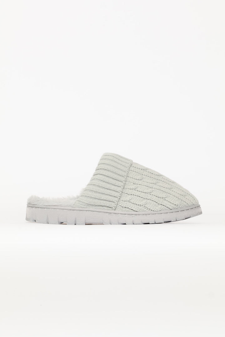 Cable Knit Detail Slipper - Grey
