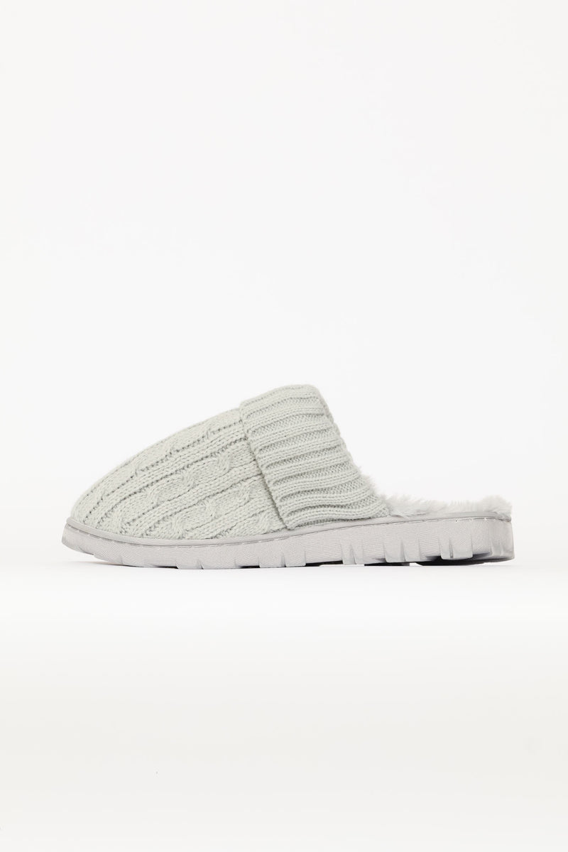 Cable Knit Detail Slipper - Grey