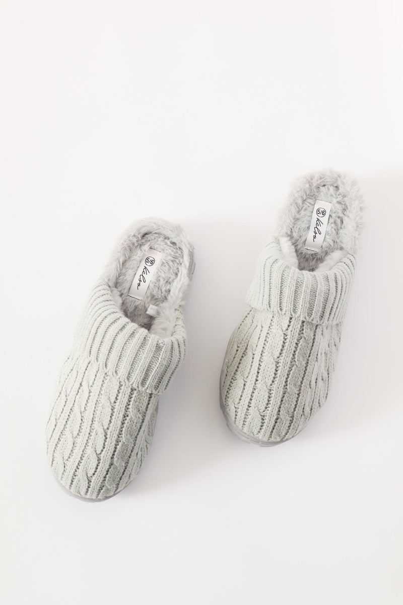 Cable Knit Detail Slipper - Grey