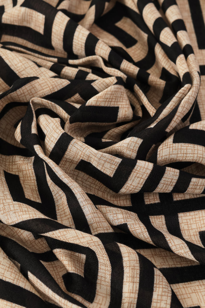 Geo Print Light Weight Scarf-180*80Cm - Black