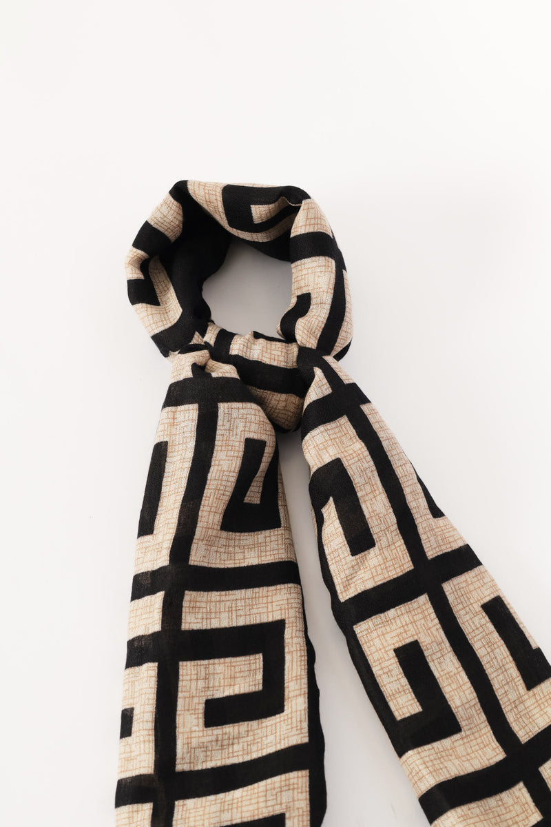 Geo Print Light Weight Scarf-180*80Cm - Black