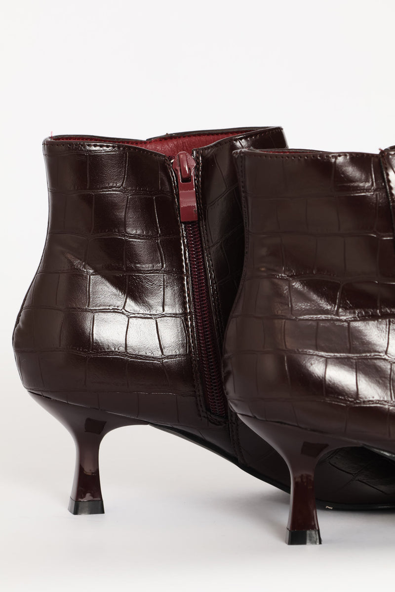 Croc Ankle Boot - Burgundy