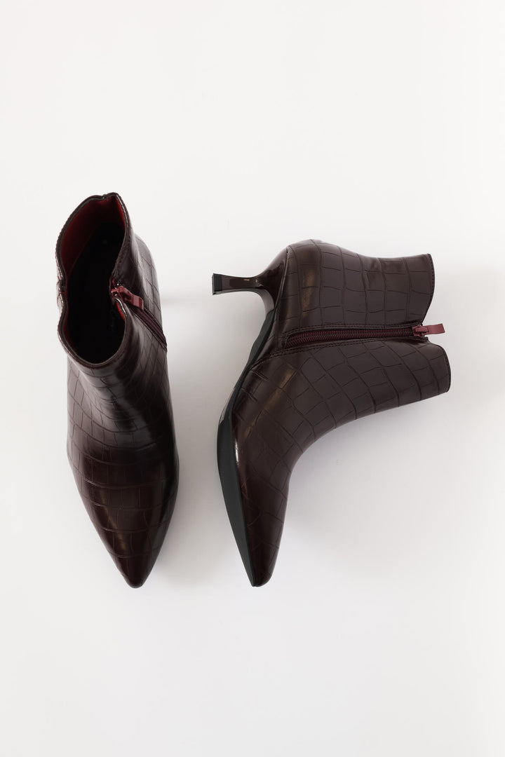 Croc Ankle Boot - Burgundy