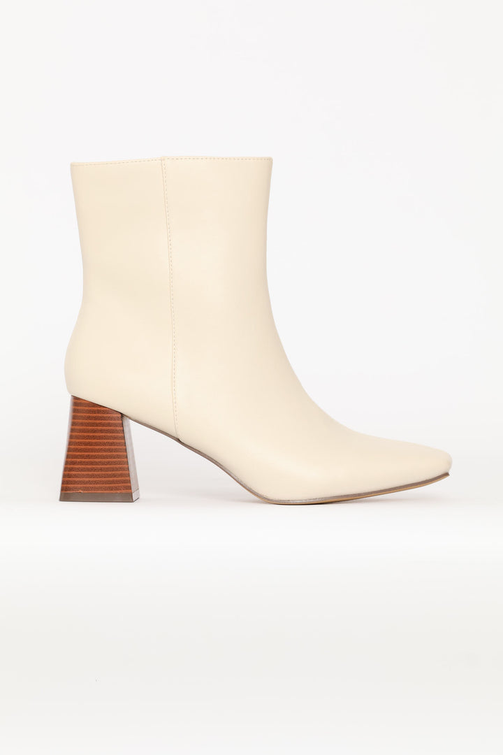 Center Seam Stack Block Heel Ankle Boot - Off White