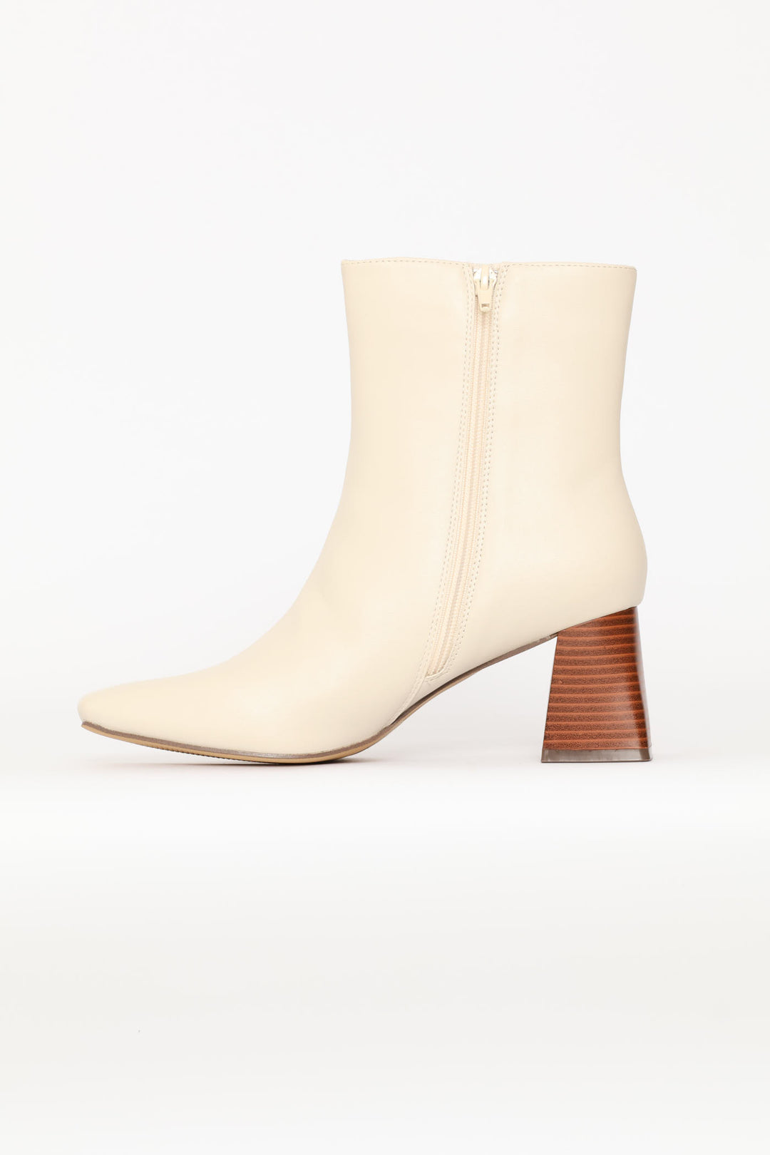 Center Seam Stack Block Heel Ankle Boot - Off White
