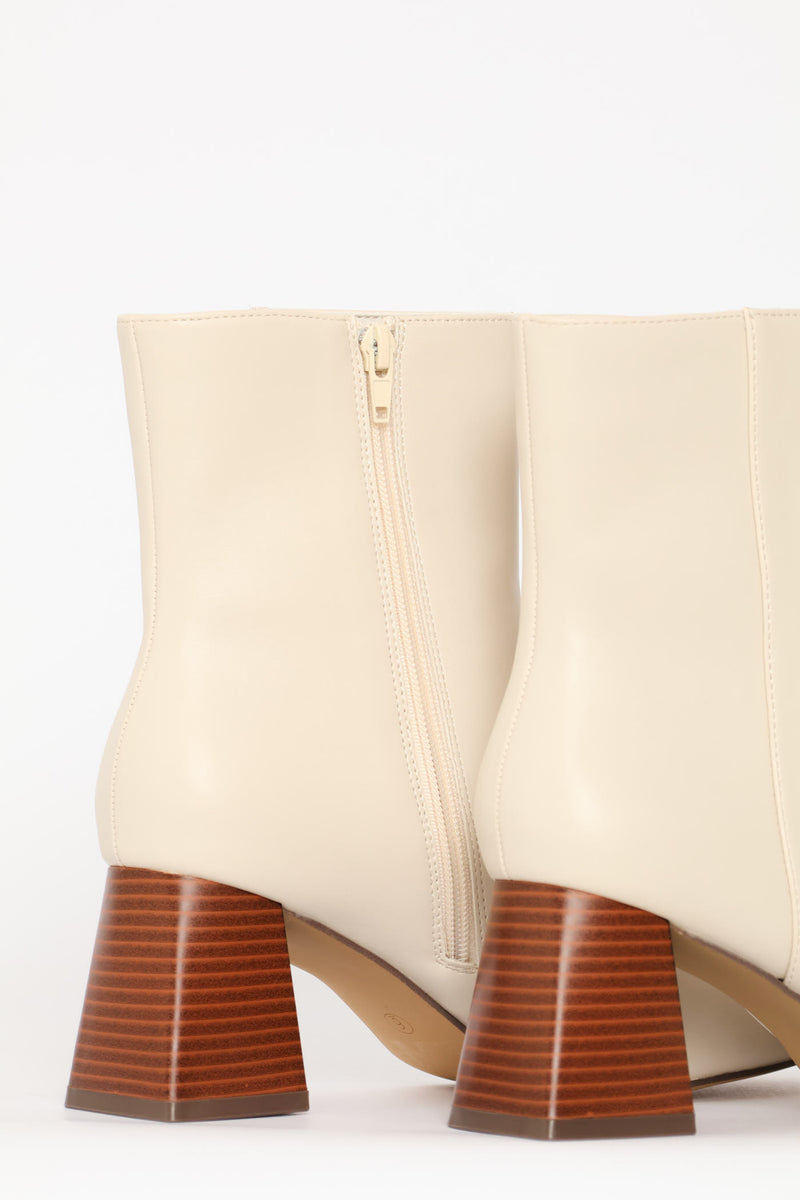 Center Seam Stack Block Heel Ankle Boot - Off White