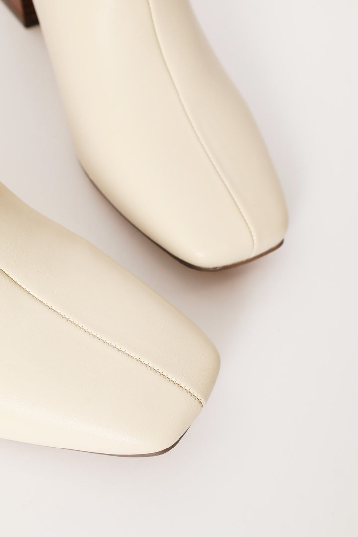 Center Seam Stack Block Heel Ankle Boot - Off White