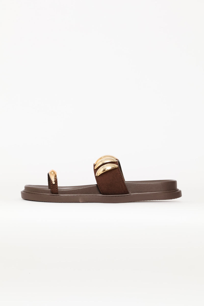 Toe Post Slide With Trim Detailed Single Band - Chocolate