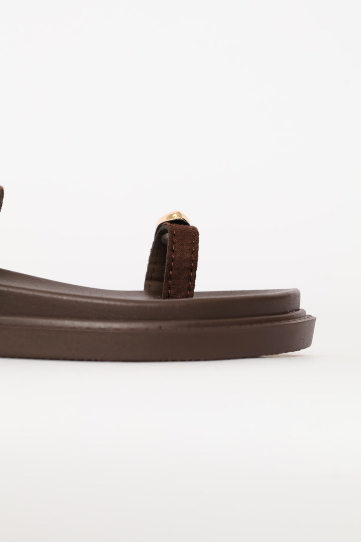 Toe Post Slide With Trim Detailed Single Band - Chocolate