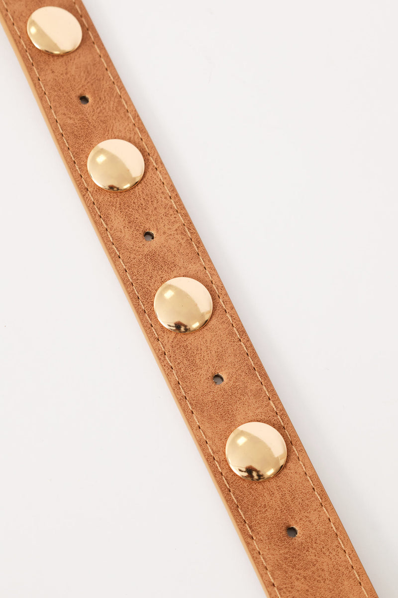 Gold Stud Faux Suede Belt-3Cm - Tan