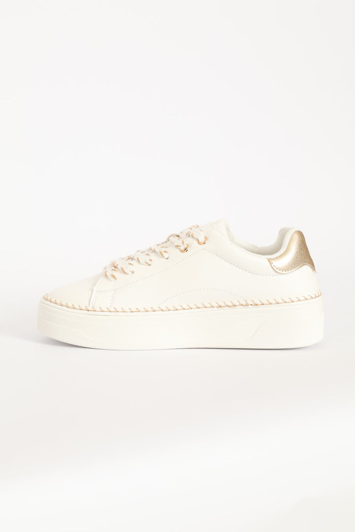 Gold Thread Platform Sneaker - White