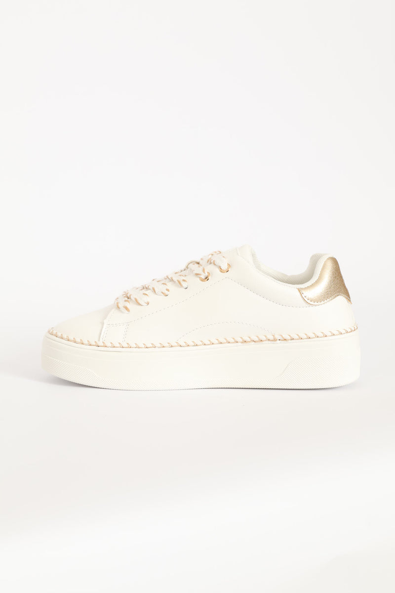 Gold Thread Platform Sneaker - White
