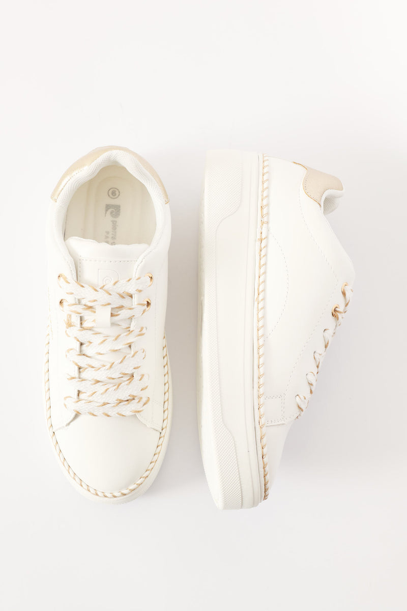 Gold Thread Platform Sneaker - White