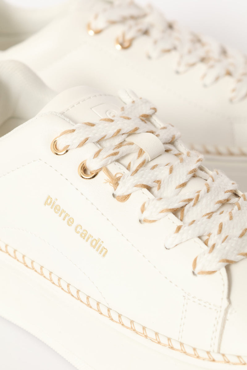 Gold Thread Platform Sneaker - White