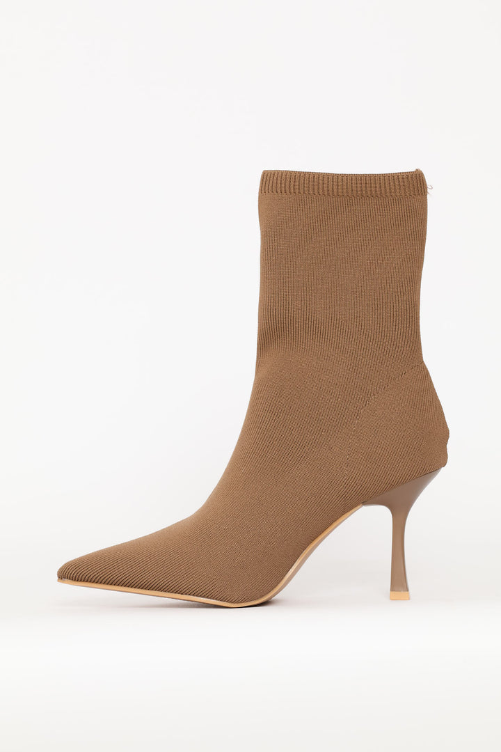 Pointed Kitten Sock Boot - Taupe
